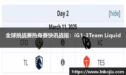 全球挑战赛热身赛快讯战报：iG1-3Team Liquid