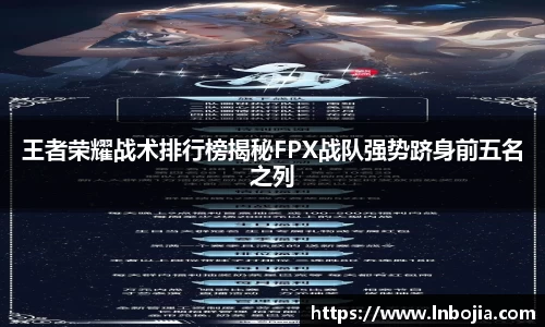 王者荣耀战术排行榜揭秘FPX战队强势跻身前五名之列